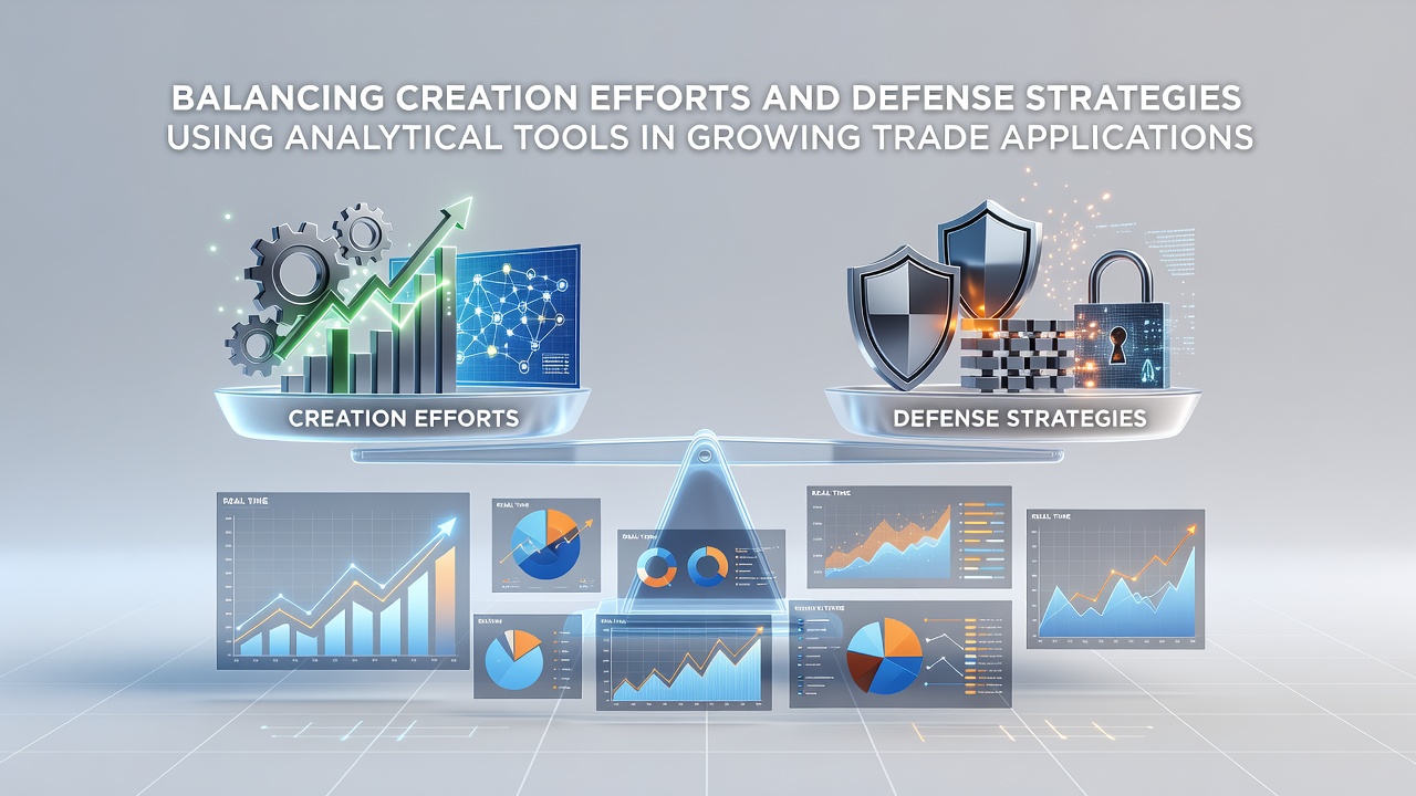 Analytical dashboards displaying resource allocation metrics between application development and security protocols in expanding trade systems