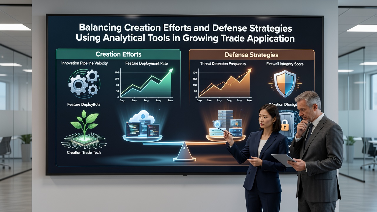 Team reviewing integrated analytics reports that compare development velocity against real-time defense performance indicators