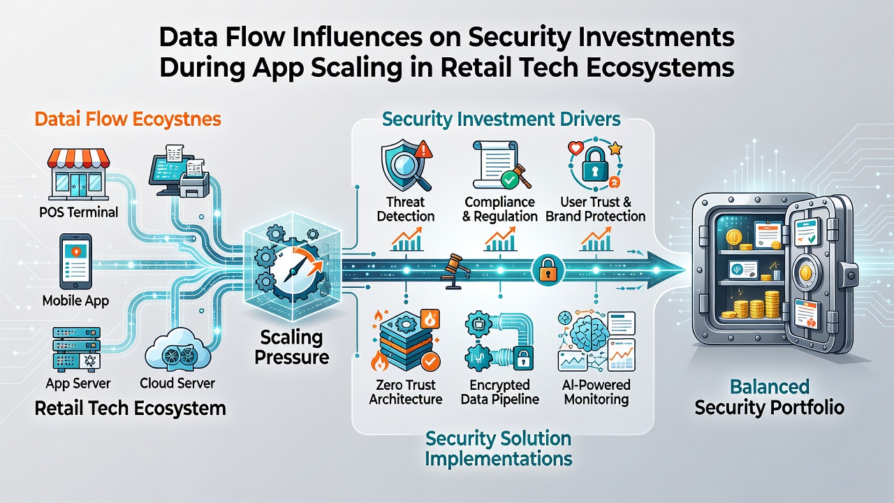 Diagram showing security investment adjustments based on changing data flow volumes in retail ecosystems