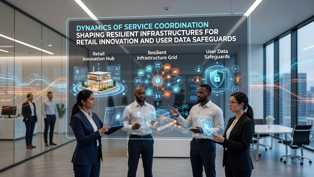 Service coordination networks connecting retail systems and data protection layers across multiple platforms