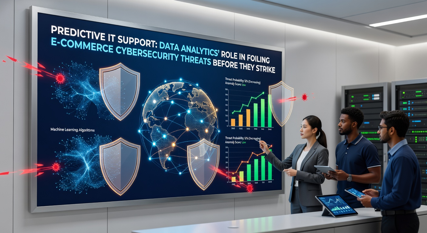 Data visualization dashboard showing predictive analytics patterns in cybersecurity for e-commerce platforms