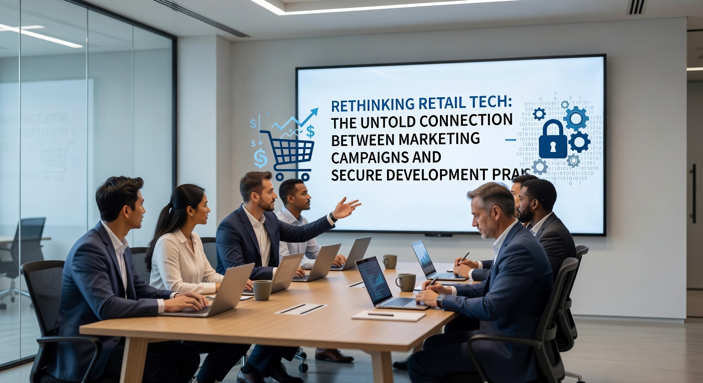 Development team collaborating on secure coding practices for retail marketing platforms using shared digital whiteboards