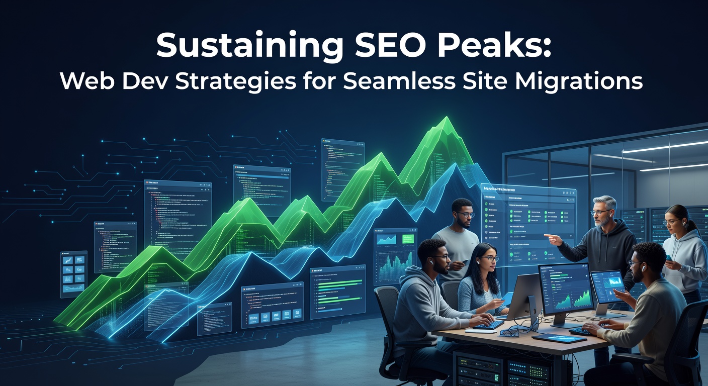 Developer reviewing SEO metrics on a dashboard during a site migration planning session