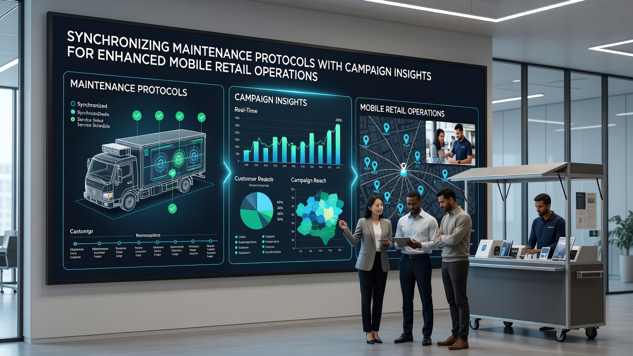 Team reviewing integrated analytics reports where maintenance logs align with campaign-driven user traffic forecasts in a retail operations center